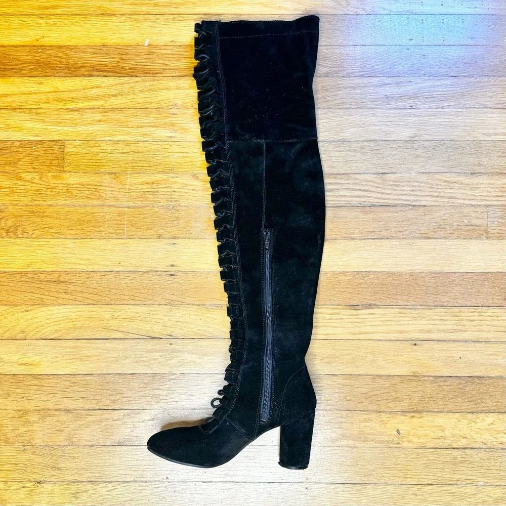 H&M Lace Up Black Over the Knee Thigh High Boots Size 6